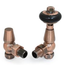 West - Faringdon Angled Thermostatic Radiator Valve And Lockshield - Antique Copper