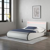 Slumberworx - Orion Led Lights Headboard Faux Leather Double Bed Frame White With Black - White