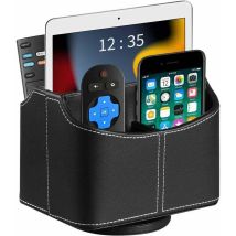 Leather Remote Control Holder, 360-degree Rotation, Bedside Table Organizer For Remote Control, Media, Mail, Calculator, Mobile Phone And Pen
