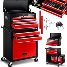 Carrello Da Officina Con Valigetta, 9 Scomparti Con Serratura, Senza Attrezzi, Carrello Per Il Deposito Degli Attrezzi Con Serratura, Rosso - Masko