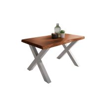 Esstisch Baumkante Massiv Akazie Nuss 140 X 80 X-gestell Silber Atlas