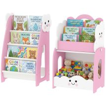 Aiyaplay Libreria Bambini 3-in-1: 4 Scomparti, 3 Ripiani, Rosa.