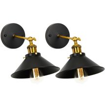 (2pcs)ø22cm Retro Modern Wall Light Indoor Vintage Wall Lamp Metal Simple Wall Sconce (black) E27