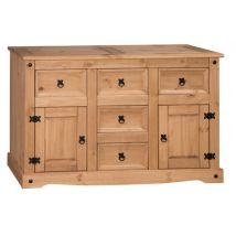 Corona Large Sideboard – Solid Pine – 2 Doors, 5 Drawers – Rustic Mexican Style – 76 cm Height, 125 cm Width, 40 cm Depth