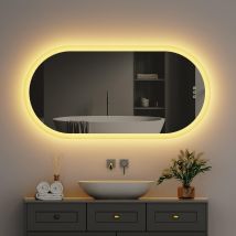 Badspiegel 100x50 Oval Led Badezimmerspiegel Mit Beleuchtung Wandspiegel Mit Touchschalter Beschlagfrei Dimmbar Kaltweißes Neutrales Warmweißes Licht