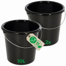 2x Novaliv 10-Liter Kunststoffeimer mit Maßeinteilung – Metallgriff – BPA-frei – Schwarz – Hergestellt in Österreich