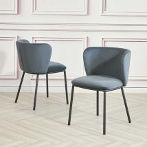 Mandy Navy Grey Velvet Chairs – Set of 2 – Crib 5 Certified – Comfortable Cushioned Seats – Modern Design – Black Metal Legs