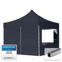 Toolport Gazebo Pieghevole Giardino 3x3m - 4 Laterali Alluminio Telo Repelente Al Agua Padiglione Mercati Sagre Grigio