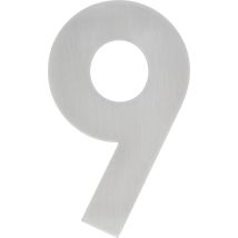 Hausnummer 9 – Edelstahl – 120mm hoch – 71mm breit – 2mm dick – satinierte Oberfläche – silber – einfach zu montieren
