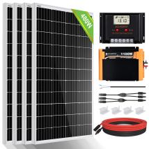 Eco-worthy Kit Completo Di Pannello Solare Da 480w Con Inverter Fuori Rete Da 1100w 12v E Regolatore Di Carica Solare Da 60 A Per Barca, Casa, Caravan