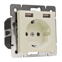 2USB Schutzkontakt-Steckdose mit USB-Ladegerät – 250V AC, 16A, 5V, 10W, cremeweiß glänzend – für Standard-Unterputzdosen