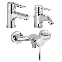 Set Rubinetti Piralla Per Lavabo E Bidet Con Scarico Automatico E Doccia Esterno Serie Serena Cromato