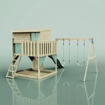 Polarplay Climbing Platform And Playhouse With Double Swing - Nils With Trapeze Mint Green