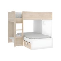 Dekit - Letto A Castello Ad Angolo Reversibile - Vani Portaoggetti Integrati 2 X 90 X 190 Cm Rovere E Bianco - Ricardo