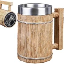 Jarra De Cerveza De Barril De Madera - Jarra De Acero Inoxidable De Doble Pared Para Cócteles Taza Viking Grande De 600 Ml, Ecológica, De Acero 