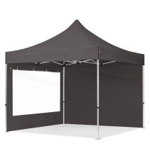 3x3 M Faltpavillon Professional Alu 40mm, Seitenteile Mit Panoramafenstern, Dunkelgrau