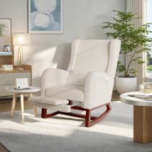 Gepolsterter Schaukelstuhl, Mattierter Samt, Mit Lendenkissen Und Ausziehbarer Fußstütze, Loungesessel Für Wohnzimmer Und Schlafzimmer, Beige