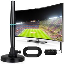 Antenna Hdtv Per Interni – Ricezione A Lungo Raggio A 360° Con Base Magnetica, Amplificatore Di Segnale Ad Alto Guadagno