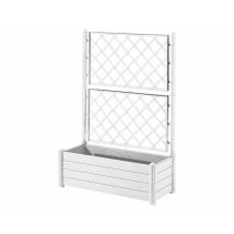 Stefanplast Rechteckiger Blumenkasten/blumenkübel Mit Spalier - Holzoptik - 100 X 43 X H 142 Cm - 80 L - Weiß