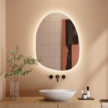 Dripex Miroir Salle De Bain 53 X 70cm, Miroir Asymétrique Salle De Bain Avec Éclairage Led, Interrupteur Tactile, Lumière Réglable 3 Couleurs, Anti-