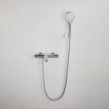 Adema Sparkle 2.0 Ensemble Bain - Robinet De Bain Thermostatique - Support De Douchette - Douchette Ronde - Flexible De Douche Métallique - Chrome