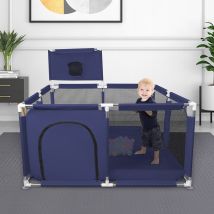 Laufstall Mit Atmungsaktivem Netz, Großer Spielfläche, Mini-basketballkorb Und 50 Bällen – Blau, 126 X 126 X 66 Cm
