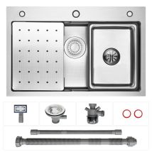 Cecipa Max Fregadero De Acero Inoxidable De 70x45 Cm, Fregadero De Cocina De Un Solo Seno Con Doble Escalón + Cesta De Descongelación Y Colador, 