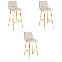 Lot 3 Tabourets Valora Teoto Velours Beige Pieds Dorés Modernes