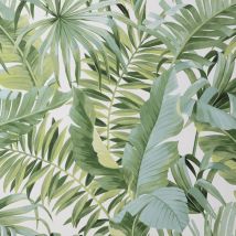 Fine Decor - White Green Maui Leaf Wallpaper Tropical Jungle Palm Modern Natural