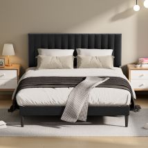 Struttura Letto Matrimoniale 140×190 Cm Con Rete, Interamente Rivestita In Lino – Testiera Imbottita E Regolabile In Altezza – Facile Da Montare