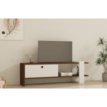 Soporte de TV Escandinavo 120 cm – Tablero de partículas – Color Nogal y Blanco – Diseño Moderno y Funcional