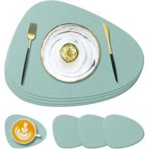 Set Di 4 Tovagliette E Sottobicchieri In Silicone Verde Chiaro, 13,8 X 11,1 X 0,15 Cm, Antiscivolo, Lavabili, Adatti Per Tavoli Da Pranzo.