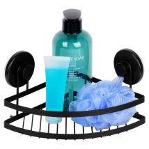Bathroom Solutions - Black Metal Shower Shelf With Suction Cups Corner 24x18x125 Cm