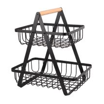 Cestino a 2 piani per frutta e spezie – Acciaio verniciato a polvere – Dimensioni: 27x17x6 cm, 21x17x6 cm, Altezza: 29 cm – Loft