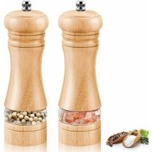 Moulin À Sel Et Poivre En Bois, Lot De 2 Moulins Manuels Réglables Avec Broyeurs Céramiques, Hauteur 16,5 Cm, Adapté Au Sel Marin, Poivre Noir, Piment