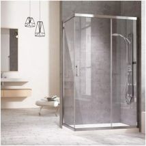 Mampara De Ducha Rectangular Con Un Lateral Fijo Y Un Frontal Con Puerta Corredera Y Lateral Fijo. Reversible Cristal Transparente Perfíl Cromo 