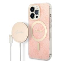 Funda Guess Gubpp13lh4eacsp + Cargador Para Iphone 13 Pro Rosa/rosa, Carcasa Rígida, 4g, Estampado, Magsafe