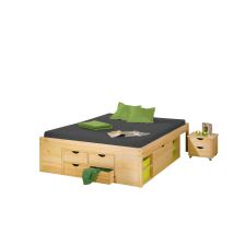 Inter Link - Letto Con Contenitori +comodino Claas 146x209x47,5h Pino Massello Con Doghe
