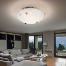 Globo - Deckenleuchte Glasschirm Deckenlampe 1-flammig Wohnzimmer Beleuchtung Opal Mit Dekorsteinen, Metall Chrom Linien, 1x Led 8 Watt 640 Lm, D 25 