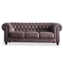 Mubeko - Sofá Chester 3 Plazas Tejido Marrón Vintage 211cm (ancho) X 75cm (alto)