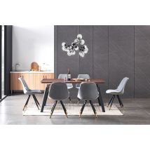 Life Interiors - Cosmo Lux Sofia Dining Set - A Walnut Wooden Dining Table And Set Of 6 Light Grey Velvet Dining Chairs - Dining Room Kitchen