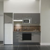Kochnischen K37l-pt - 240 Cm Mit Arbeitsplatte Und Spüle - Graue Front - Laminatplatte Aus Holz - Edelstahl-spüle - Kredenzen Ja