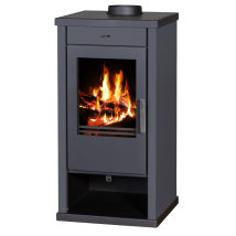 V05 - Poêle À Bois Vanessa – 9 Kw Avec Panneaux Latéraux Noirs Peints Et Grande Vitre Frontale
