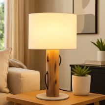 Tischlampe Tischleuchte Nachttischleuchte Holz Braun Stoff Weiß E14 H 32 Cm