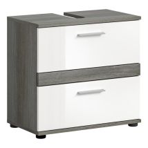 Blake Waschbeckenunterschrank 2 Schubladen Weiß Hochglanz, Grau.