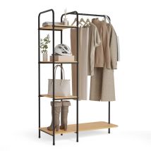 Newlux -appendiabiti Da Terra Resistente Fino A 35kg Hangy Wood 400 Con Scarpiera. Attaccapanni Da Terra Metallico Con Grande Stabilità Facile 