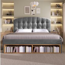 Lit Adulte 140x190 Rangement Velours Gris Avec Tiroirs Okmyhome