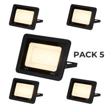 Pack De 5 Focos Proyectores Led Exterior Ip65 Impermeable 50w 4750lm 3000k Luz Cálida Para Casa, Garaje, Patio, Terraza, Campo - Alpinaluz