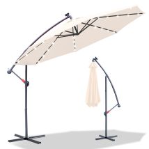 Sonnenschirm Mit Led 350 Cm Beige – Mit Kurbel & Ständer – Uv-schutz Wasserabweisend Knickbar – Strandschirm Marktschirm