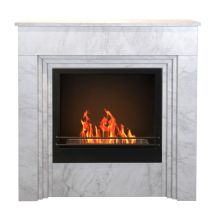 Divina Fire - Bellini Boden-bioethanolkamin Aus Holz Mit Weißem Marmoreffekt, Hergestellt In Italien, L96 X T35 X H96